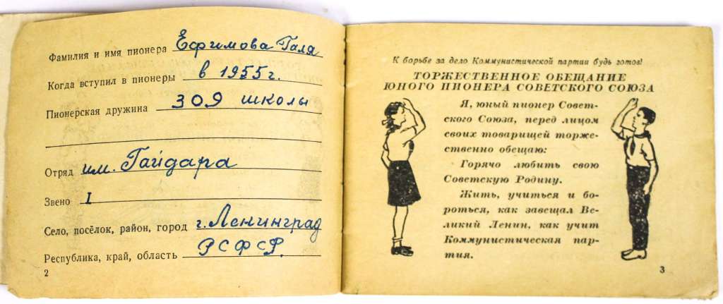 Личная книжка пионера, СССР, 1955 г. (сост. на фото)