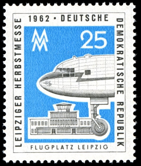 (1962-050) Марка Германия (ГДР) &quot;Аэропорт&quot;    Ярмарка, Лейпциг III O