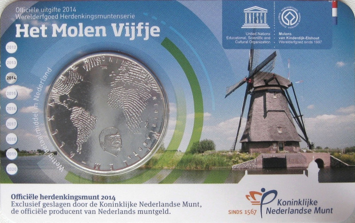 (2014) Монета Нидерланды (Голландия) 2014 год 5 евро &quot;Деревня Киндердейк&quot;  Серебрение  Coincard