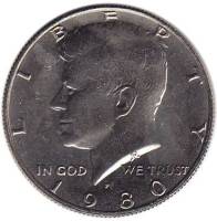 (1980) Монета США 1980 год 50 центов  3. Основной тип Кеннеди Медь-Никель  XF