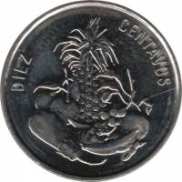 (№1989km70a) Монета Доминиканская Республика 1989 год 10 Centavos (Коренные фрукты и овощи)