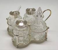 Набор для специй Falstaff Англия стекло металл подставка серебрение соль перец горчица соус/уксус