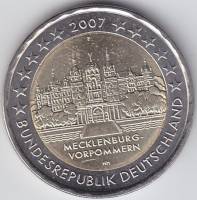 (002) Монета Германия (ФРГ) 2007 год 2 евро "Мекленбург" Двор F Биметалл  XF
