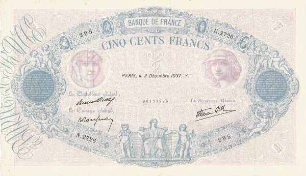 () Банкнота Франция 1937 год 500  &quot;&quot;   UNC