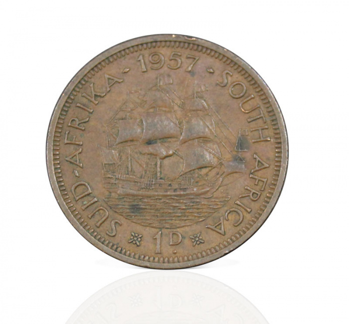 () Монета ЮАР (Южная Африка) 1957 год   &quot;&quot;   Серебрение  VF