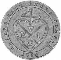 (№1794km396) Монета Индия 1794 год 1/48 Rupee (Даб. Ост-Индская Компания)