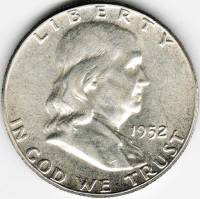 (1952) Монета США 1952 год 50 центов   Бенджамин Франклин Серебро Ag 900  VF
