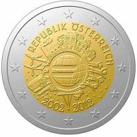 (004) Монета Австрия 2012 год 2 евро "10 лет наличному обращению Евро"  Биметалл  UNC