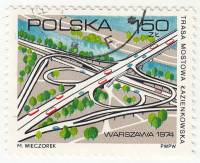 (1974-035) Марка Польша "Лазенковская автодорога"    Открытие Лазенковской автодороги, Варшава II Θ