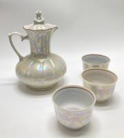Кувшин графин + 3 чашки, перламутр, фарфор, Минск, СССР