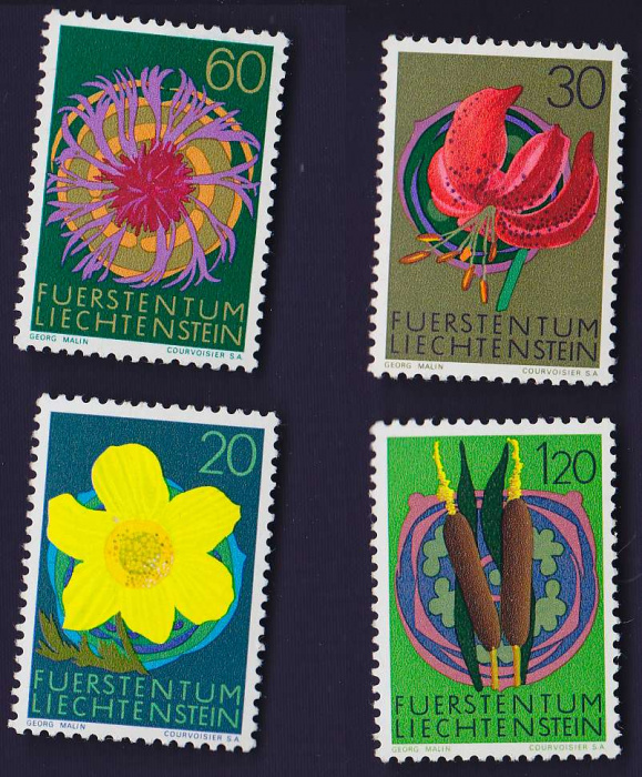 Набор марок Лихтенштейн (4 марки) 1972 год &quot;Цветы&quot;. Негашеный. AU