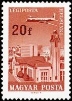 (1966-081) Марка Венгрия "Хельсинки"    Авиационные почтовые марки: города и самолеты I Θ