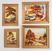 Картины миниатюрные пейзажи с маяком из янтаря 4 штуки сувенир Калининград