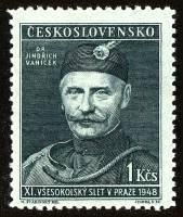 (1948-012) Марка Чехословакия "Й. Ваничек (Темно-зеленая)"    11 Сокол конгресс, Прага III Θ