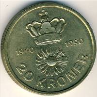 (№1990km870) Монета Дания 1990 год 20 Kroner (Королева Маргрете II)