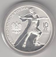 2006 Монета Польша 2006 год 10 злотых XX Зимняя Олимпиада Турин Фигурное катание  Серебро Ag 925  PR