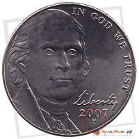 (2007p) Монета США 2007 год 5 центов   Томас Джефферсон анфас  VF