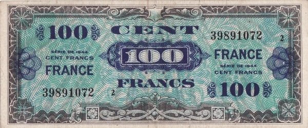 (№1944P-123b) Банкнота Франция 1944 год &quot;100 Francs&quot;