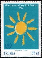 (1986-006) Марка Польша "Солнце"    Международный год мира III Θ