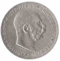 (1915) Монета Австро-Венгрия 1915 год 1 крона "Франц Иосиф I"  Серебро Ag 835  XF