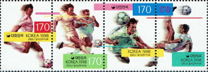 (№1998-1973) Лист марок Корея Южная 1998 год &quot;Чемпионат мира по футболу 2002 полосу 4&quot;, Гашеный