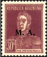 (№1931-295) Марка из набора Аргентина 1931 год "Joseacute Франциско ovpt де Martiacuten Сан 17781850