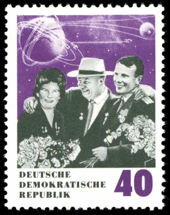 (1964-019) Марка Германия (ГДР) &quot;С космонавтами&quot;    Визит Н. Хрущева II Θ