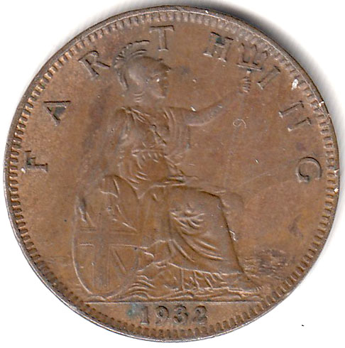 (1932) Монета Великобритания 1932 год 1 фартинг &quot;Георг V&quot;  Бронза  XF