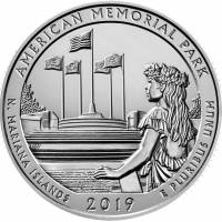 047d Монета США 2019 год 25 центов Американский мемориальный парк  Медь-Никель  UNC