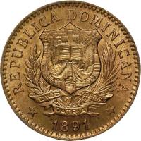 (№1891km8) Монета Доминиканская Республика 1891 год 5 Centeacute;simos (де Франко)