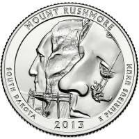 (020s) Монета США 2013 год 25 центов "Гора Рашмор"  Медь-Никель  UNC