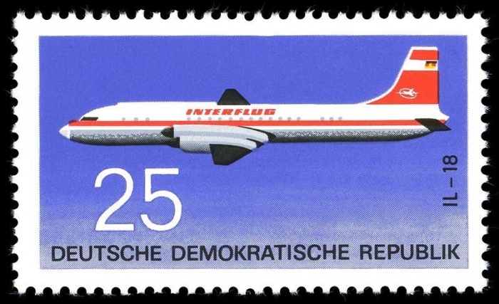 (1969-097) Марка Германия (ГДР) &quot;ИЛ-18&quot;    Авиация III Θ