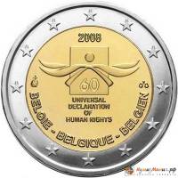 (004) Монета Бельгия 2008 год 2 евро "60 лет Всеобщей декларации прав человека"  Биметалл  PROOF