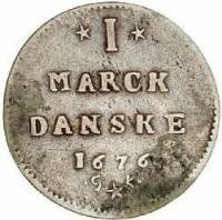 (№1672km342.1) Монета Дания 1672 год 1 Mark