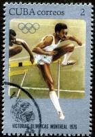 (1976-081) Марка Куба "Бег 110 м. с барьерами (Серебро)"    Медали Кубы на XXI ОИ II Θ