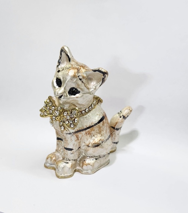 Шкатулка Кошка металл глазурь стразы (крышка на магните)