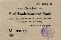 (№1923) Банкнота Германия 1923 год "500,000 Mark"