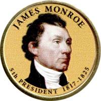 05d Монета США 2008 год 1 доллар Джеймс Монро  Вариант №1 Латунь  COLOR. Цветная