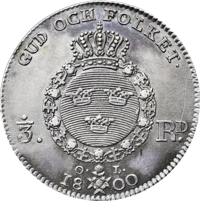 (№1799km551) Монета Швеция 1799 год 1/3 Riksdaler (Густав IV Адольф 3-й портрет)