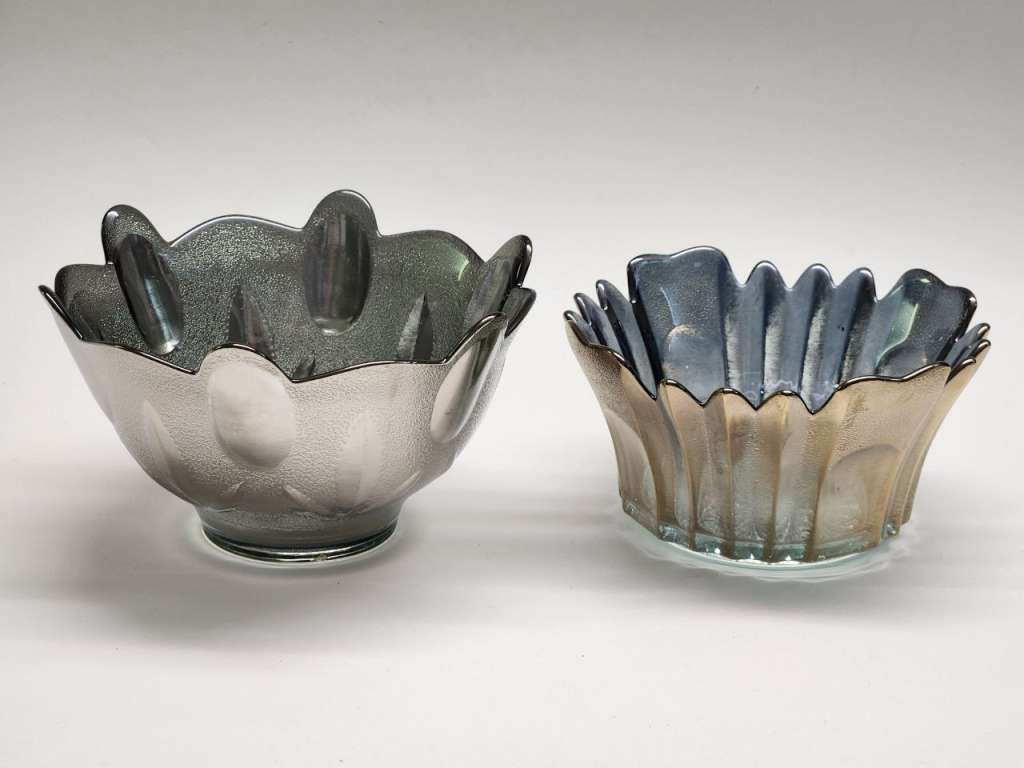 Салатник и конфетница праздничные стекло перламутр СССР винтаж 2 предмета