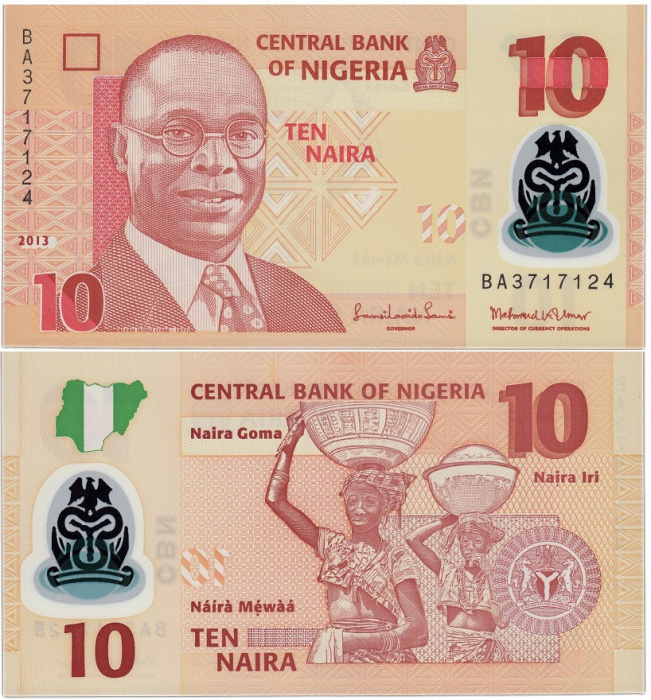 (2013) Банкнота Нигерия 2013 год 10 найра &quot;Альван Икоку&quot; Пластик  UNC