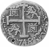 (№1748km43A (A43)) Монета Перу 1748 год 2 Reales