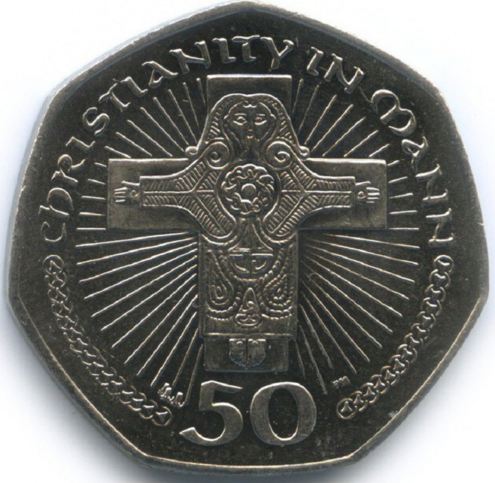(2003) Монета Остров Мэн 2003 год 50 пенсов &quot;Христианство&quot;  Медно-никель, покрытый серебром  XF