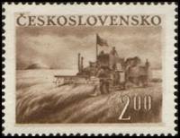 (1952-025) Марка Чехословакия "Комбайн в поле (Коричневая)"    Сельское хозяйство II O