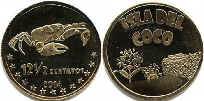 (2014) Монета Остров Коко 2014 год 12 1/2 центаво &quot;Плавающий краб&quot;  Латунь  UNC