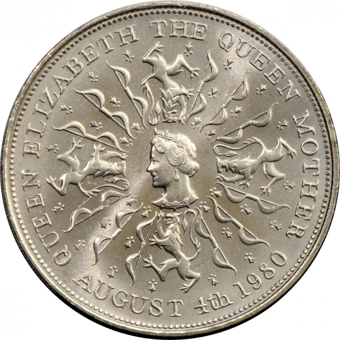 (1980) Монета Великобритания 1980 год 25 нов пенсов &quot;Королева-мать 80 лет&quot; Медь-Никель  UNC