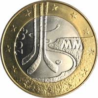 (001) Монета Финляндия 2003 год 5 евро "ЧМ по хоккею" 1. Диаметр 35 мм. Биметалл  VF