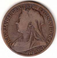 (1897) Монета Великобритания 1897 год 1 пенни "Королева Виктория"  Бронза  VF