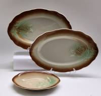 Селедочницы овальные блюда 3 штуки Стройфаянс вишня бежевые коричневые