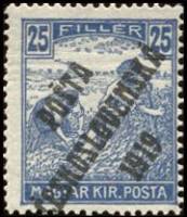 (1919-146) Марка Чехословакия "Жнец (Синяя)"    Марки Австрии и Венгрии, с черной или синей печатью 
